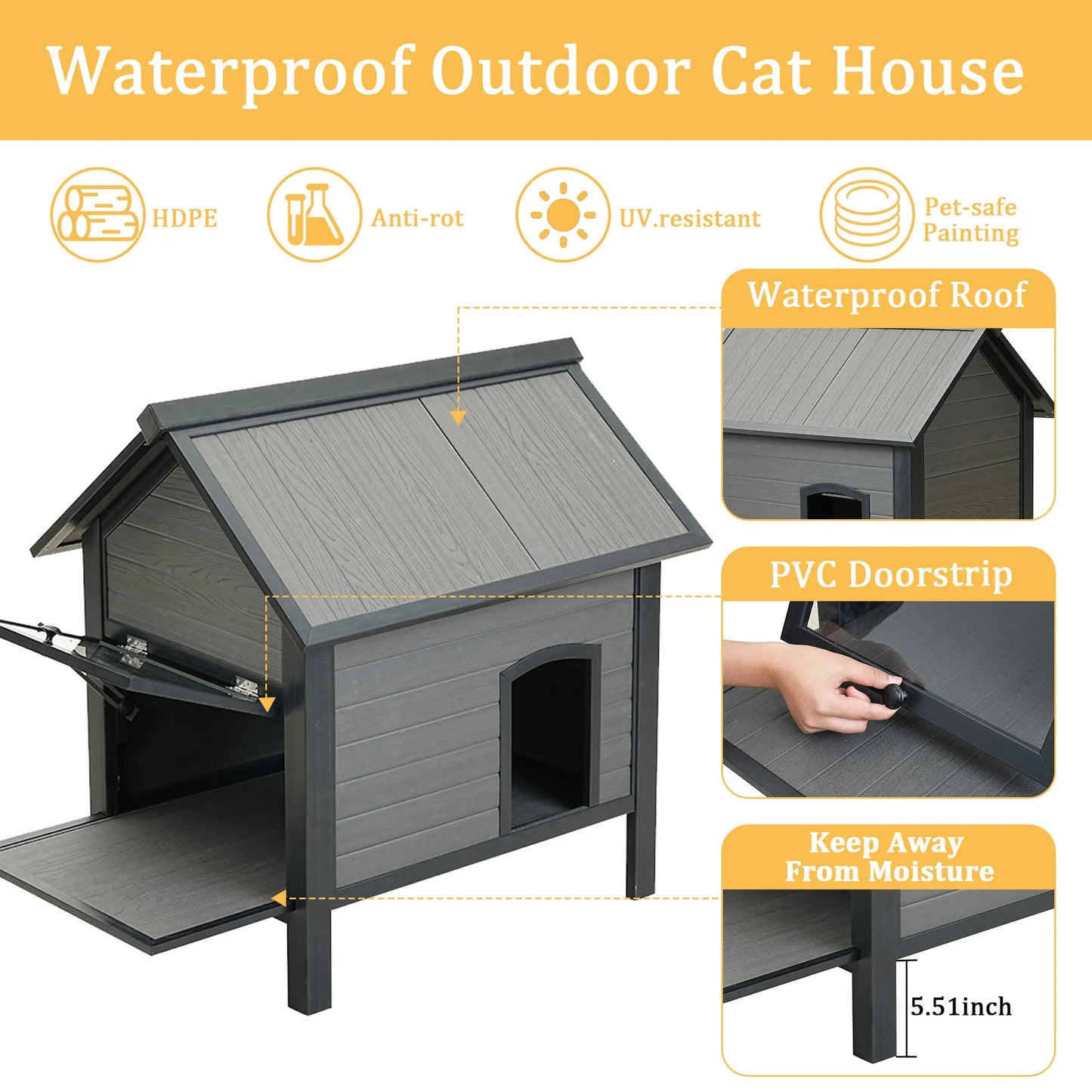HDPE Indoor Outdoor Cat House, Weatherproof, Feral Cat Shelter for Multiple Cats, Outdoor HDPE Sheet Cat and Rabbit House
