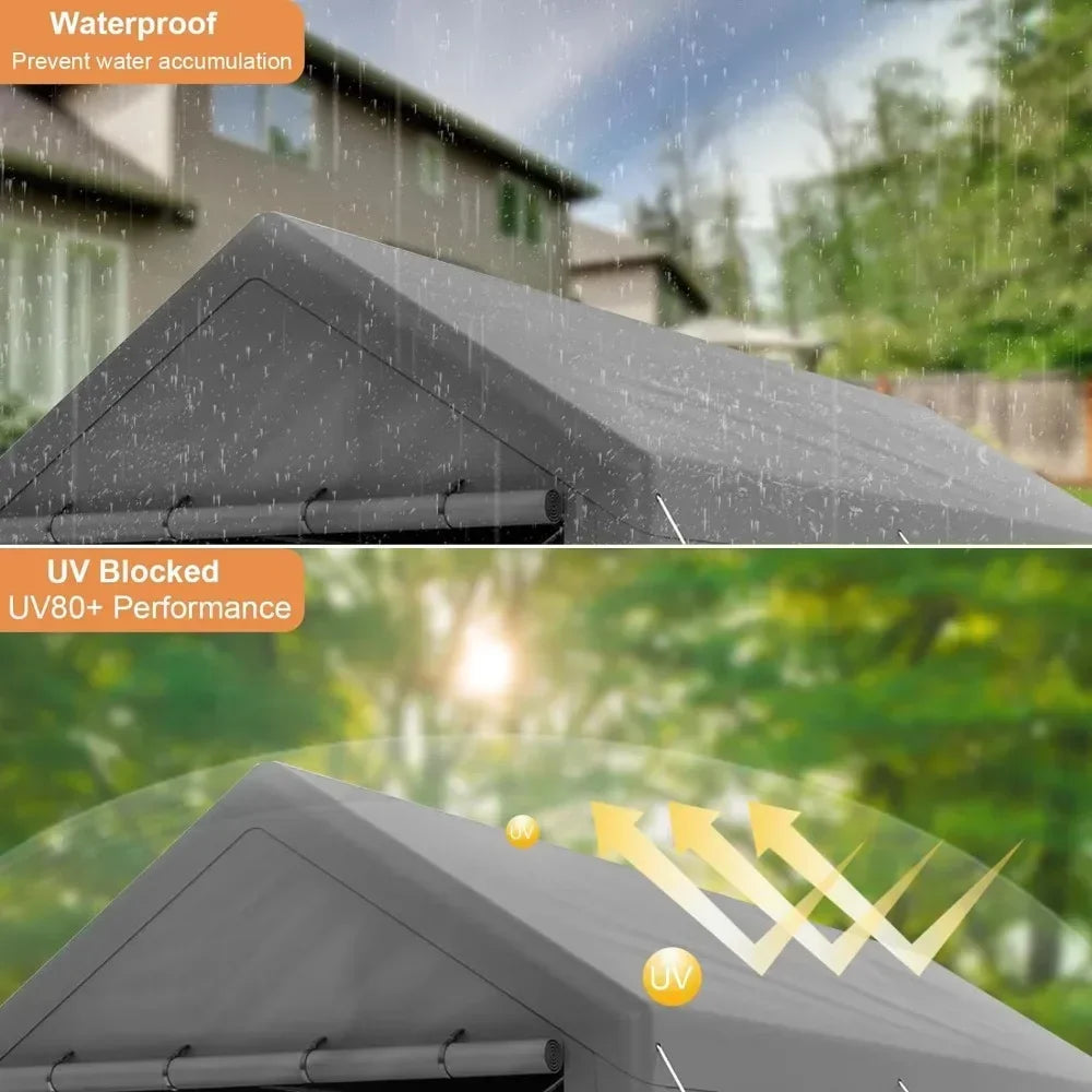 Outdoor Carport 10x20ft Heavy Duty Canopy Storage Shed, Portable Garage with Removable Sidewalls and Doors,All-Season Tarp ,Grey