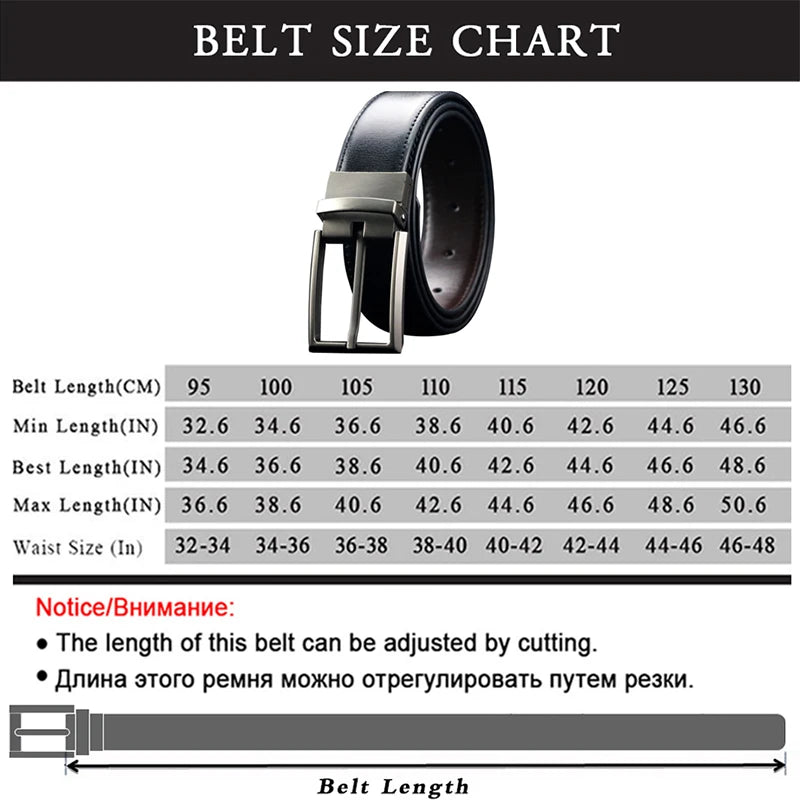 Mens Reversible Leather Dress Belt With Rotating Buckle