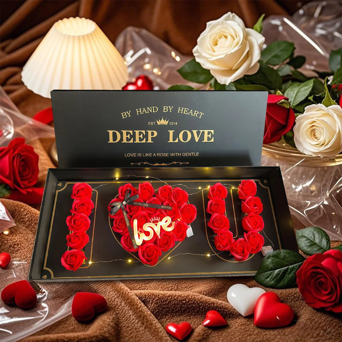 I Love You Rose Flower Gift Box, Valentine's Day Letter Shaped Fillable Box with Liners Rose Decor, DIY Craft Gift Set
