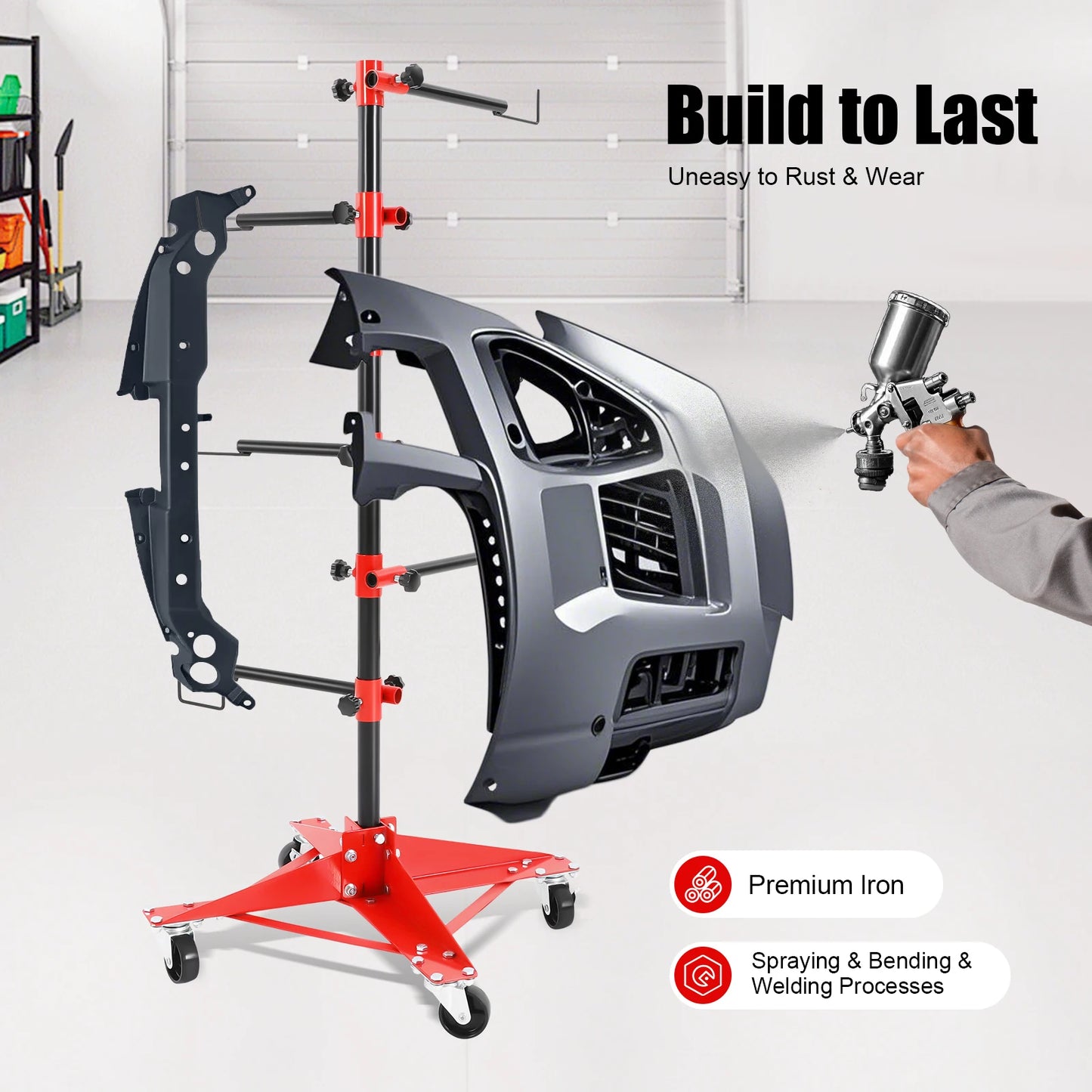 Universal Vehicle Paint Stand Heavy-Duty Panel Tree Stand 6 Adjustable Hooks 360° Rotating Arms for Car Doors, Fenders & Bumpers