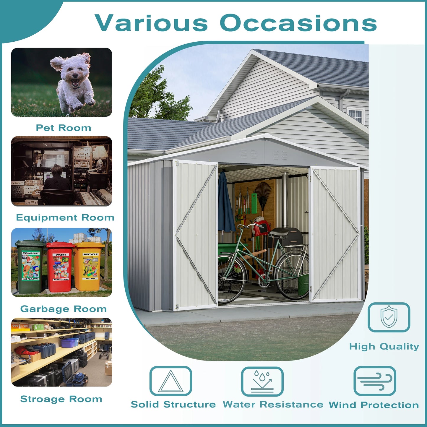 LZBEITEM 10 X 12 FT Large Metal Utility Tool Sheds with Floor Frame, Steel Garden Shed for Backyard Garden Patio Lawn