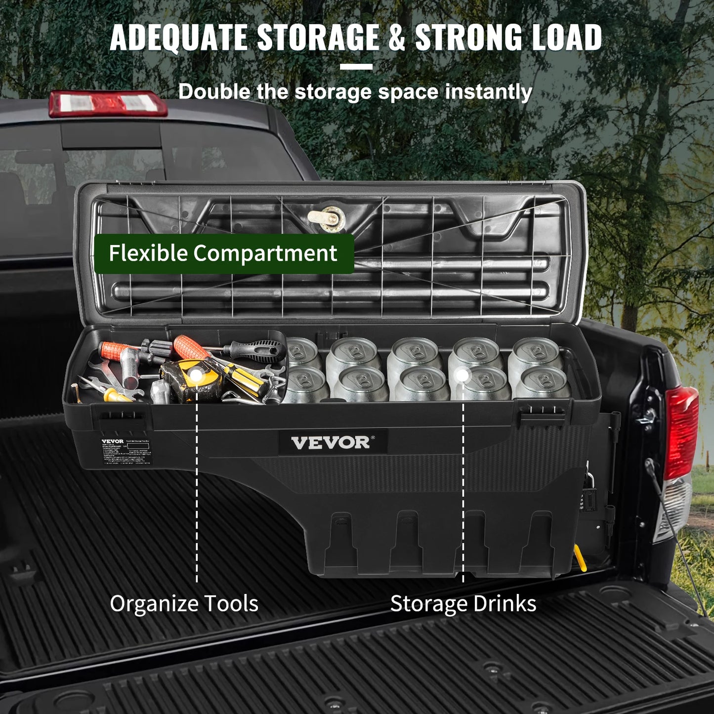VEVOR Truck Bed Storage Box Passenger Side Lockable Lid Waterproof ABS Wheel Well with Password Padlock Tool Box for Oil Trucks