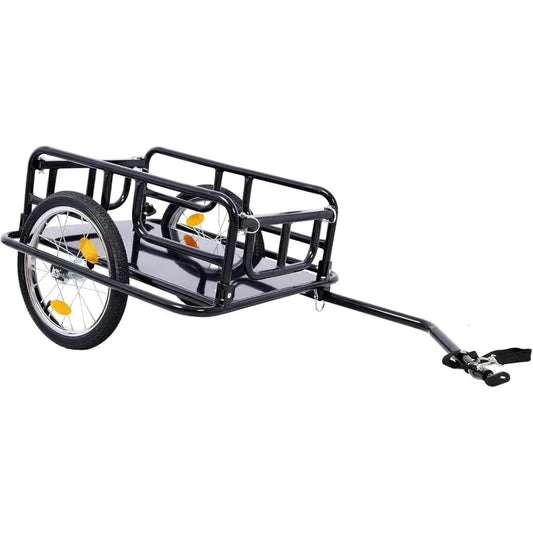 Foldable Bike Cargo Trailer, 60kg Capacity with 16 Inch Wheels, Reflectors, Quick-Release Hitch, Easy Load Storage Cart