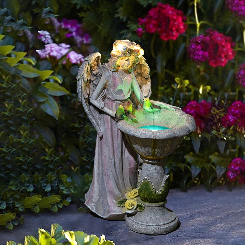 Luminous Crafts Ornaments Resin Fairy Garden Solar Angel Statue Luminous Fairy Girl with Wings Sculpture for Home Outdoor Garden