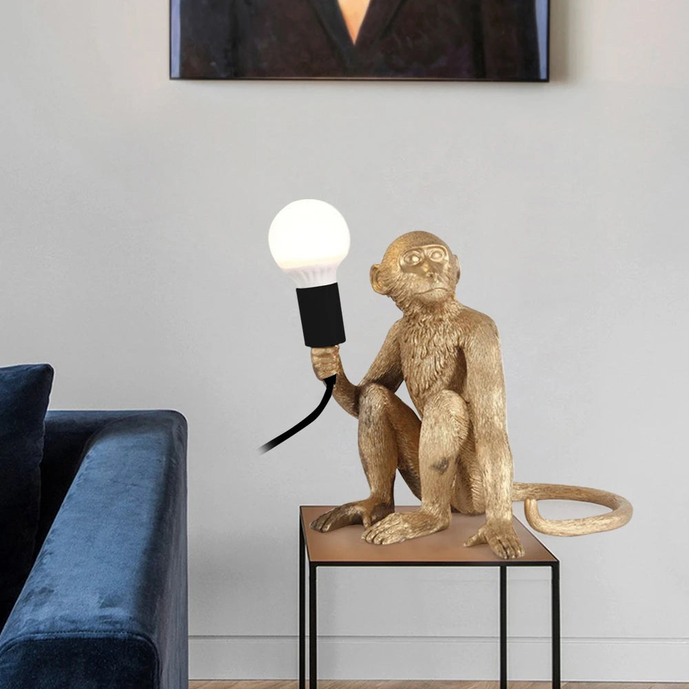 Resin Monkey Table Lamp Sitting Monkey Light Indoor Table Light Fixture Decor