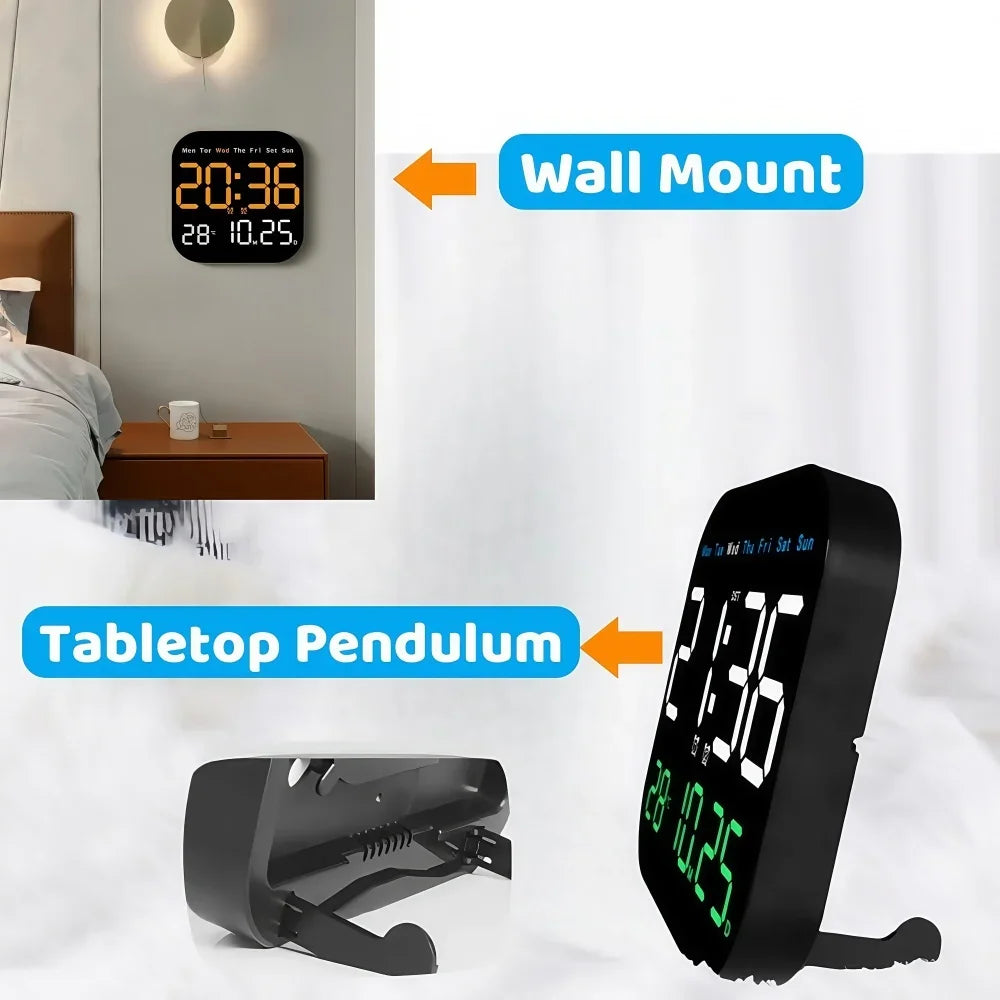LED Digital Wall&Desk Alarm Clock –  Dimming/Date/Day of Week/Temp Display，Home Decorations Item,Battery or USB Powered