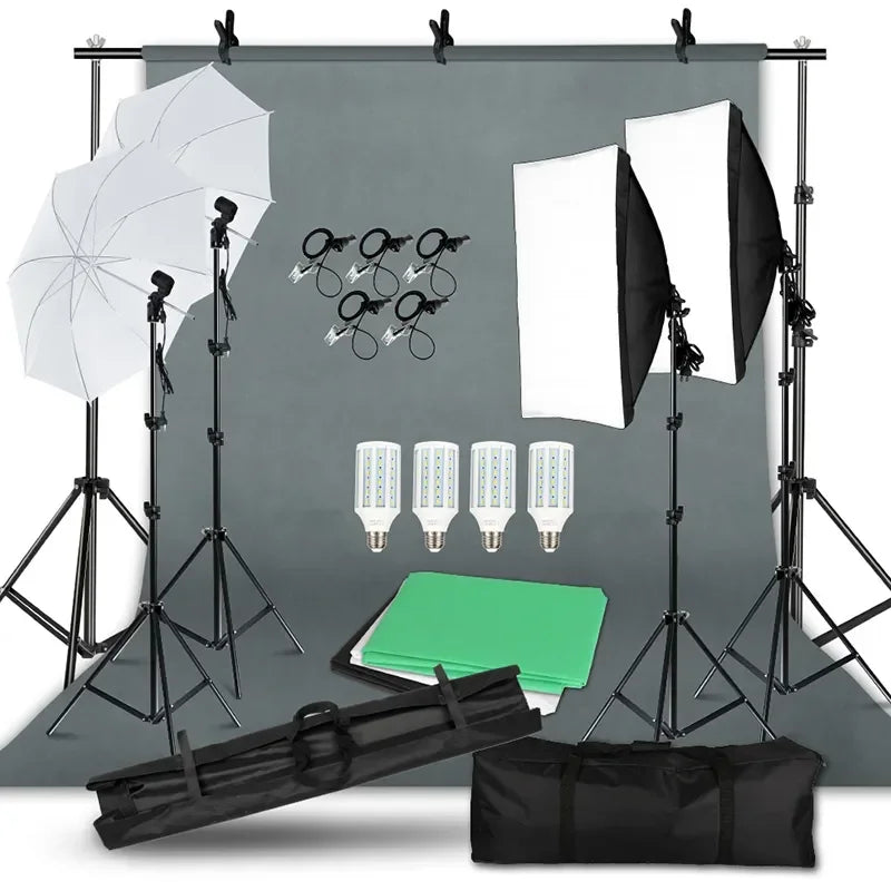 Photography Background Frame Support Softbox Lighting Kit with 3 Backdrops and Tripod Stand