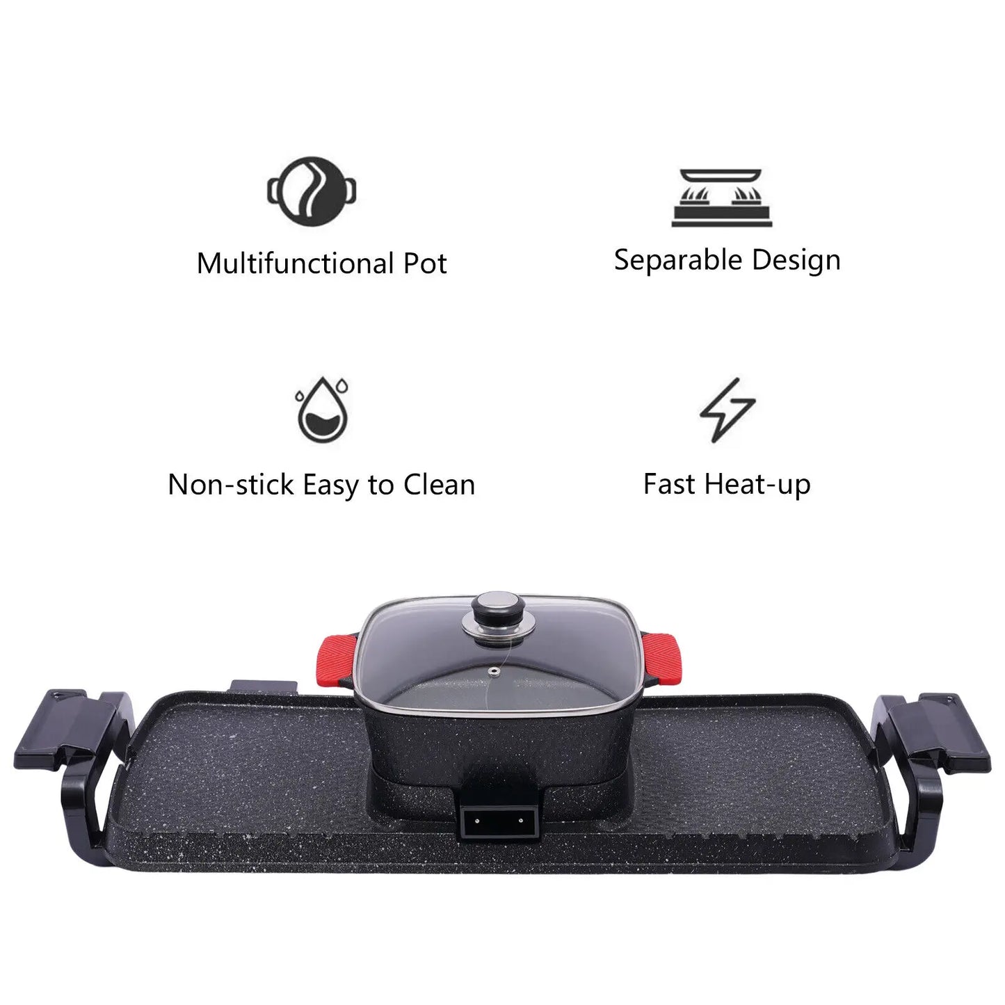 Electric 2 in 1 Hot Pot BBQ Oven Smokeless Barbecue Pan Grill Hotpot Machine