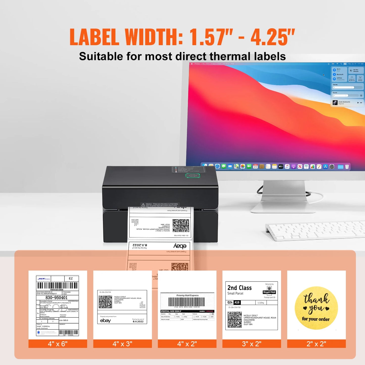 SucceBuy Thermal Label Printer Portable 300DPI for 4x6 Mailing Packages Printing w/ Bluetooth & Automatic Label Recognition