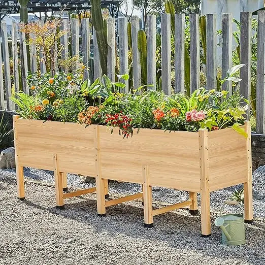 amerlife 8x2 ft raised garden bed, 16 inch depth featuring legs, drainage holes, ideal for vegetables, flowers, herbs, elevated