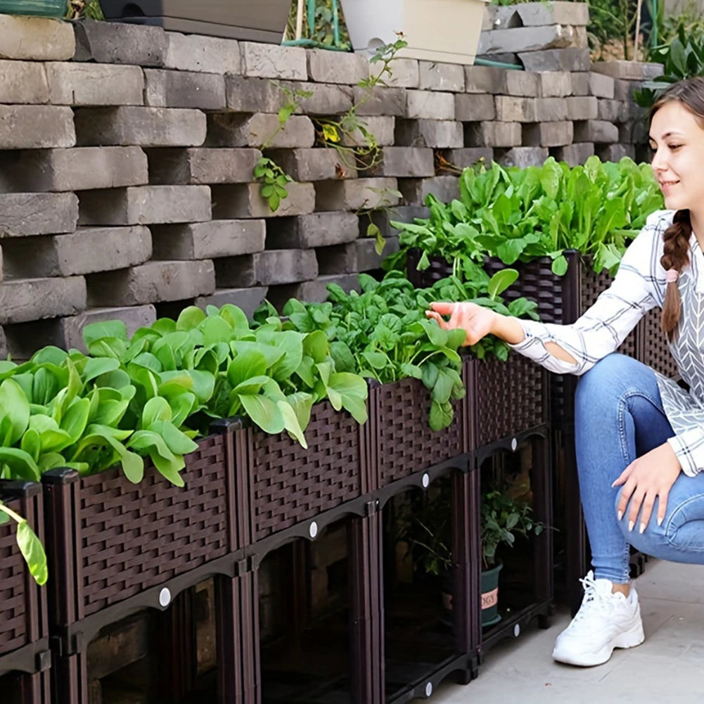 Plastic Raised Planter Box with Drainage Holes Raised Bed Elevated Propagation Box for Patio Flower Fruit Herb Vegetable Growing