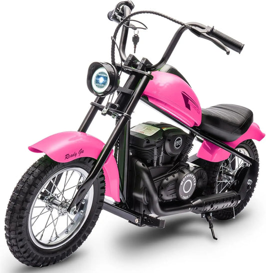 24V Electric Dirt Bike 250W Electric Motorcycle with LED Light Leather Seat Two Speed Max Up to 14MPH