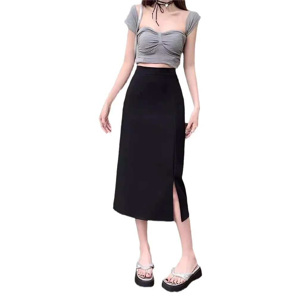 Plus Size Casual Skirt For Women High-waisted Medium-length A- line Long Dress Slimming Design Sensibility Niche Summer New A...