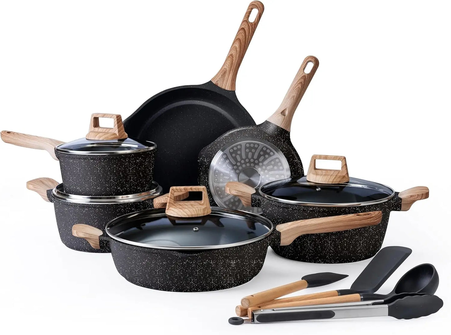 Cast Aluminum Cookware Set With Utensils 14 Piece Nonstick