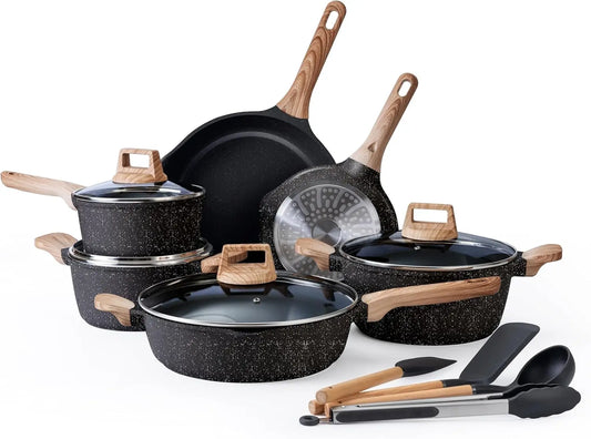 Cast Aluminum Cookware Set With Utensils 14 Piece Nonstick