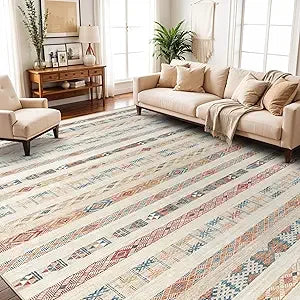 Washable Modern Area Rug: 10x14 Large Geometric Area Rugs for Living Room & Bedroom with Non-Slip Backing Modern Geometric Carpe