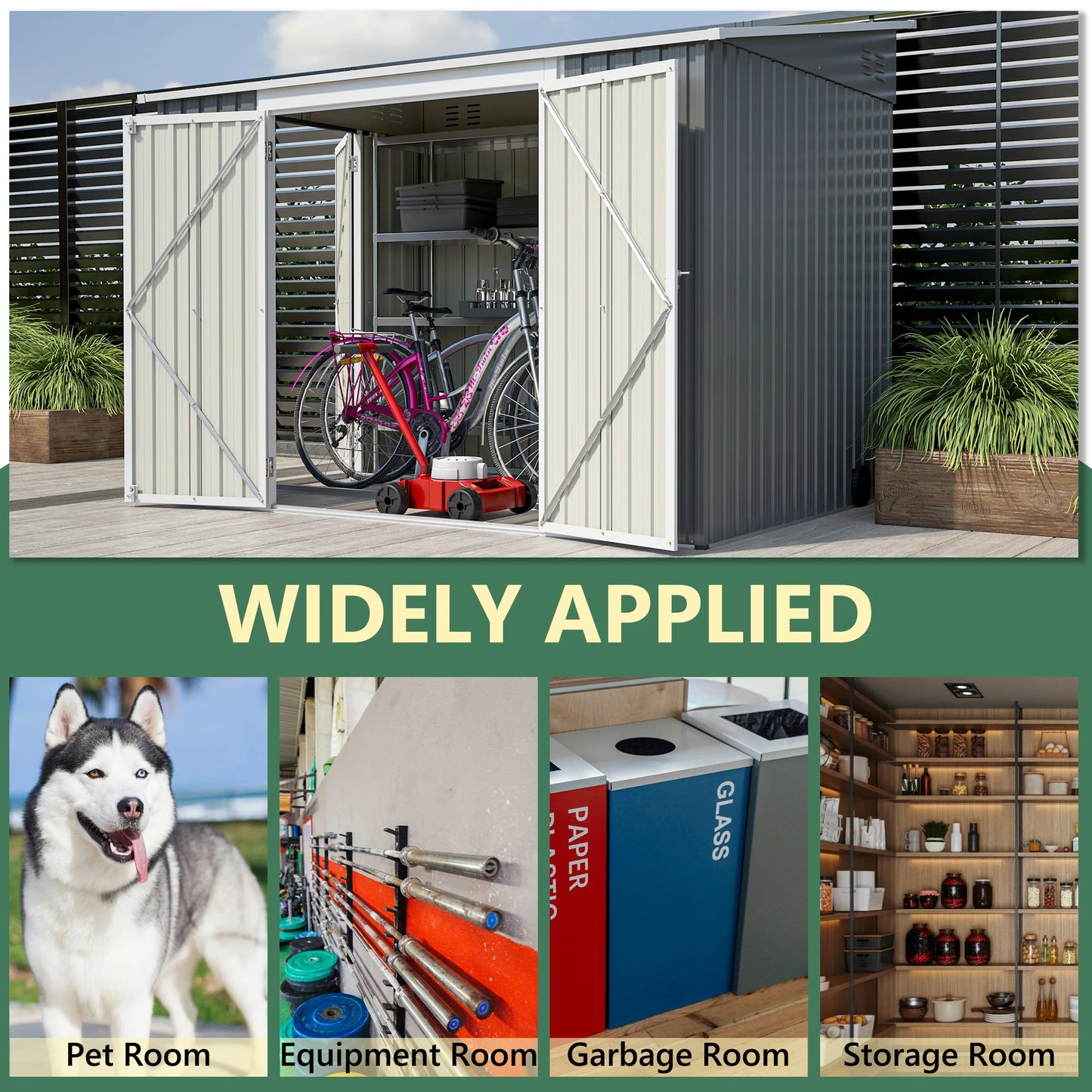 LZBEITEM 6 x 8 FT Metal Outdoor Storage Shed, Garden Tool Storage House with 2 Lockable Door for Backyard, Patio, Lawn, Gray