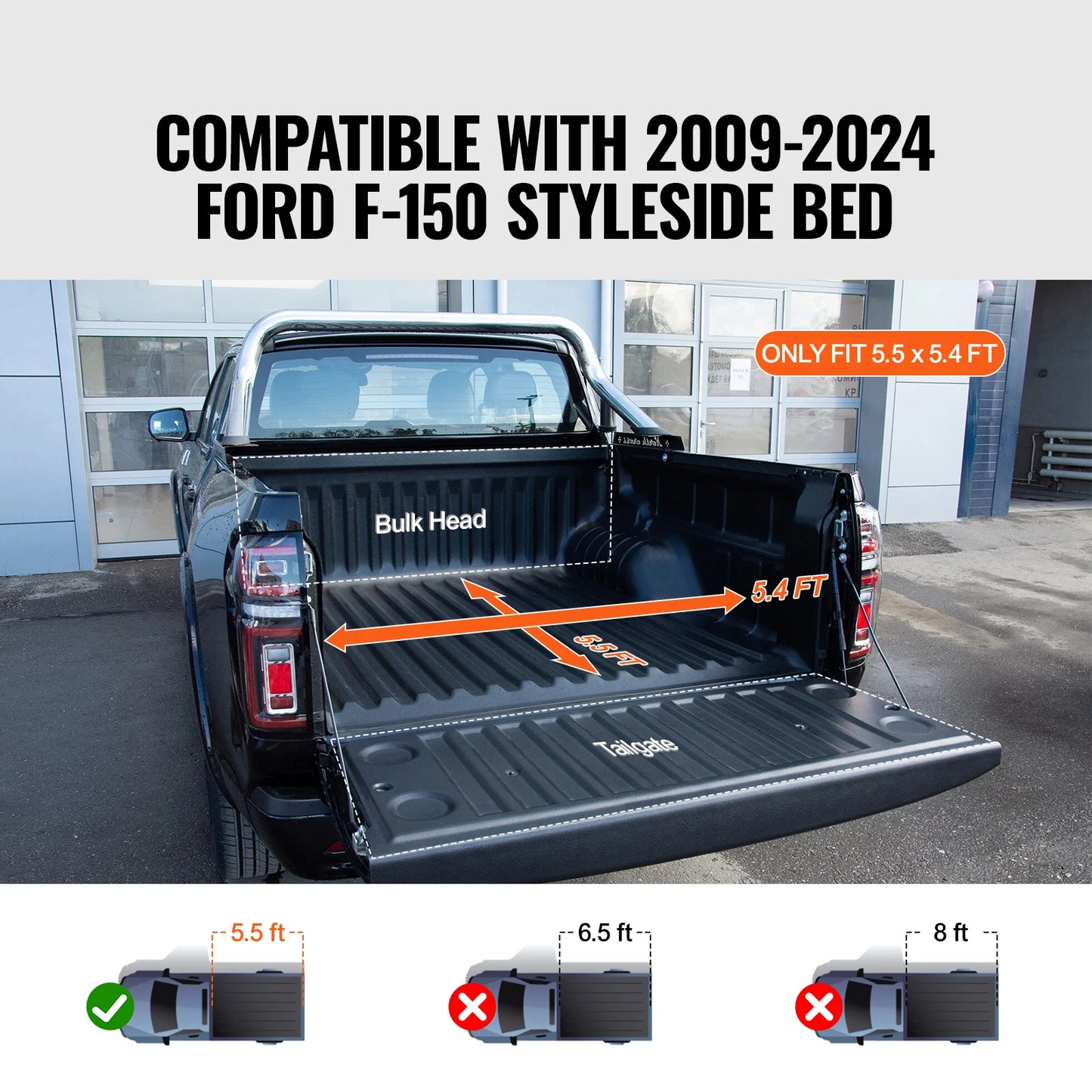 SucceBuy Truck Bed Cover Roll Up Truck Bed Tonneau Cover Compatible with 2009-2024 Ford F-150 Styleside Bed for 5.5 x 5.4 ft Bed