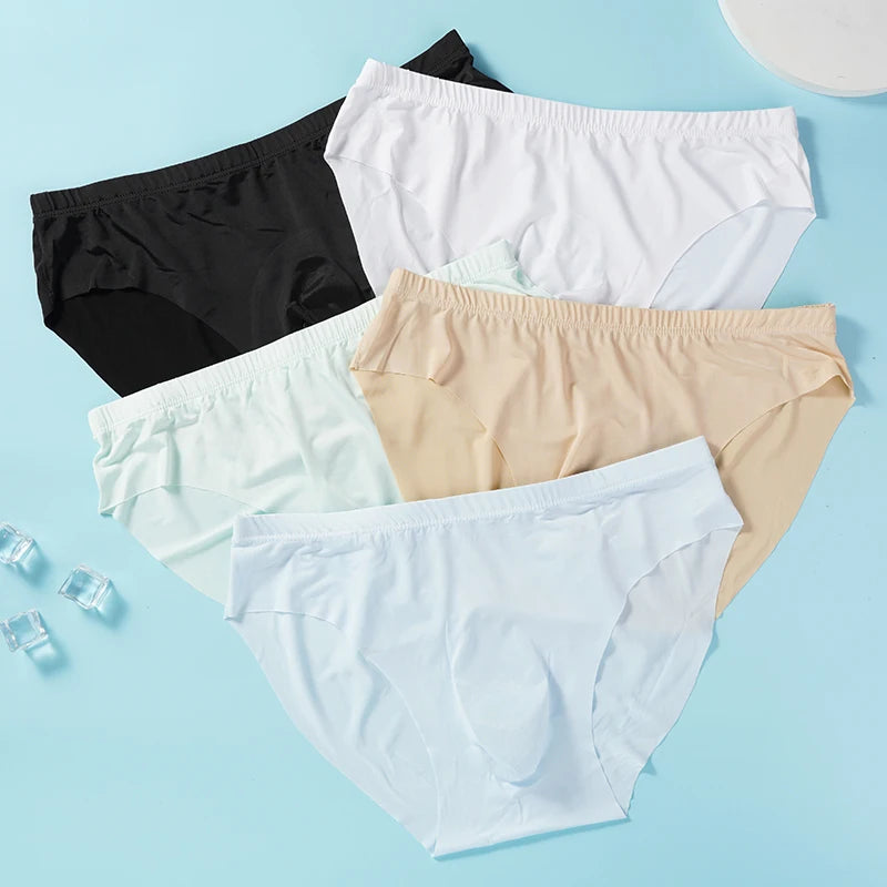 5 PCS/SET Men's Briefs Summer Ice Silk Underwear Sexy Seamless Breathable Low Waist Panties Shorts Plus Size 3XL  Lingerie