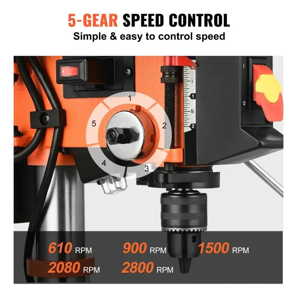 10'' 5 Benchtop Drill Press - Powerful 3.2A, Cast Iron, Adjustable 610-2800RPM