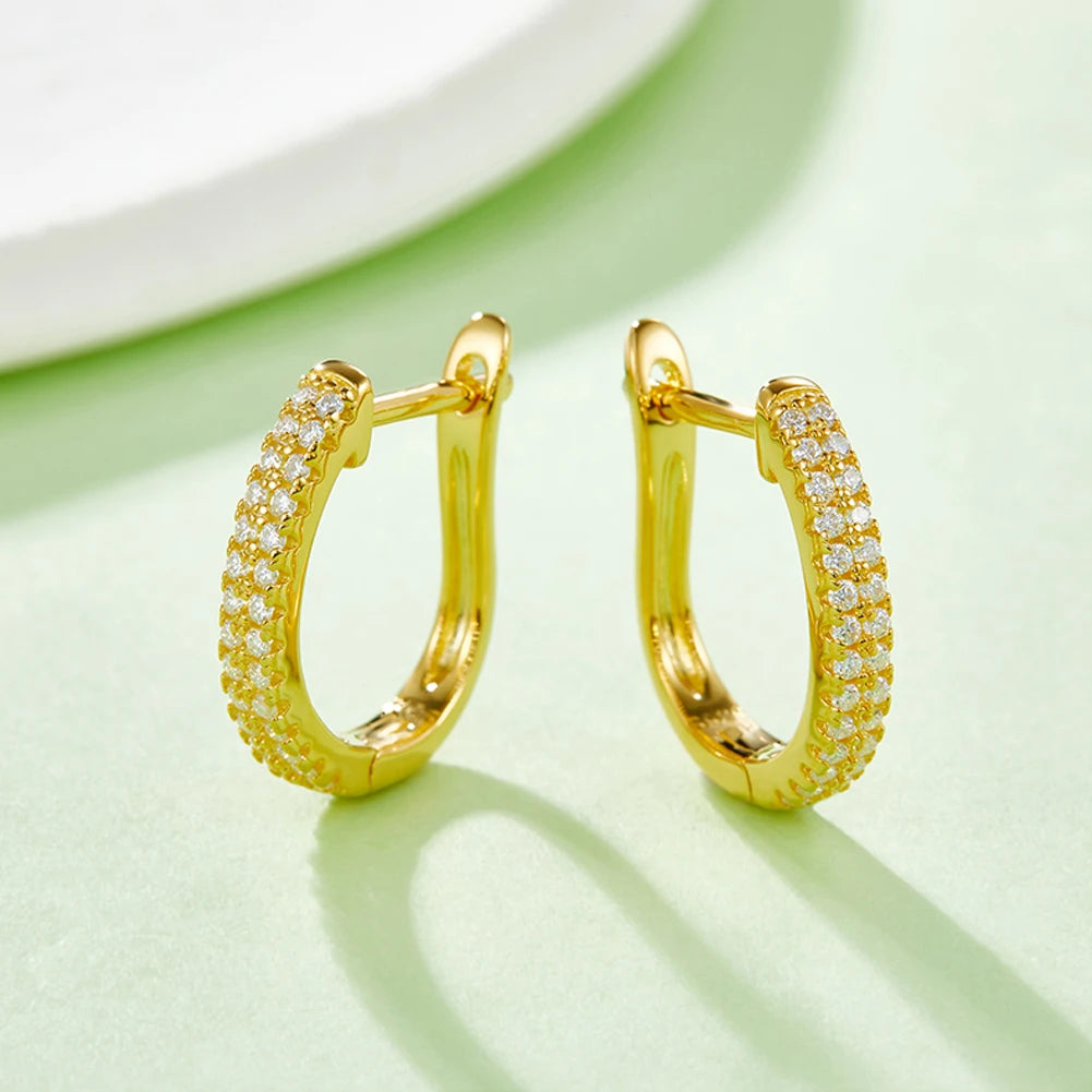 GEM'S BALLET 14K Gold Plated 925 Sterling Silver Hoop Earrings Moissanite U-Shaped Huggie Earrings Hypoallergenic Gift For Her