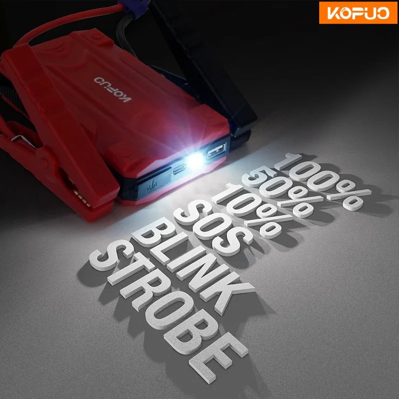 Kopuo Professional Portable Car Emergency Jump Starter, Dual Start for Diesel and Gasoline Engines, Low-Temperature Start, Usb+Type-C Fast Charging/Compass/Three-Mode Sos Rescue Light, Car Power Bank, Driver Safety Gift