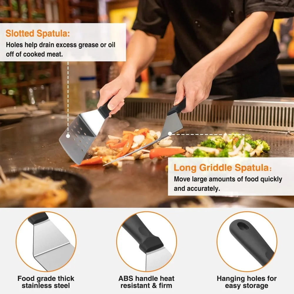 25PCS Griddle Accessories Kit Flat Top Grill Tools Set with Spatulas Basting Covers Scraper Heat Resistant Storage Bag