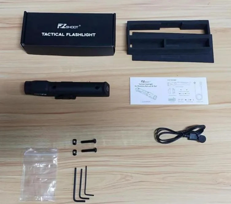 EZshoot 1700 Lumens Tactical Flashlight with High Brightness Rechargeable LED Light with Strobe Mode for M-Rail & Picatinny Rail