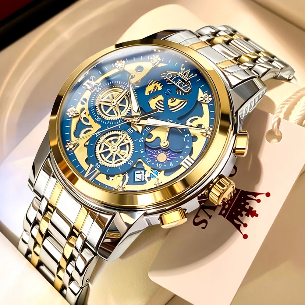 Olevs Mens Luxury Skeleton Style Waterproof Quartz Watch