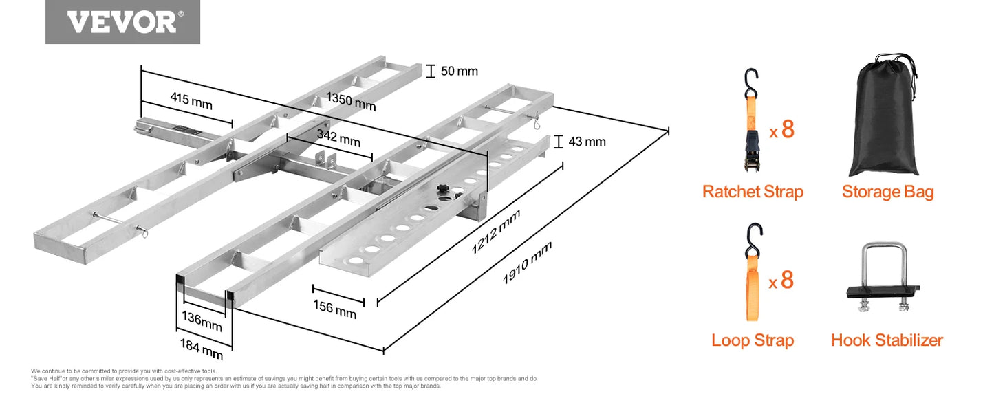 SucceBuy Motorcycle Carrier 2-Bike 600LBS Aluminum Motorcycle Carrier Hitch Mount, Loading Ramp Scooter Dirt Bike Trailer Hauler