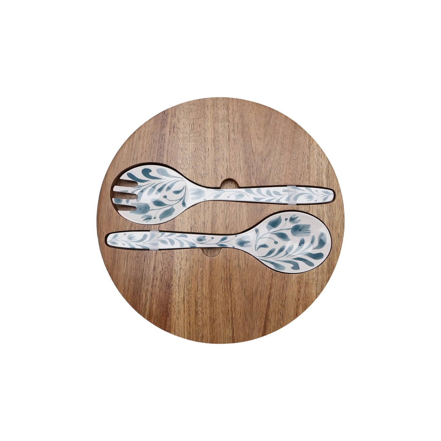 Better Homes & Gardens 4-Piece Bamboo Melamine Salad Serving Bowl and Utensil Set with Acacia Wood Lid, Blue