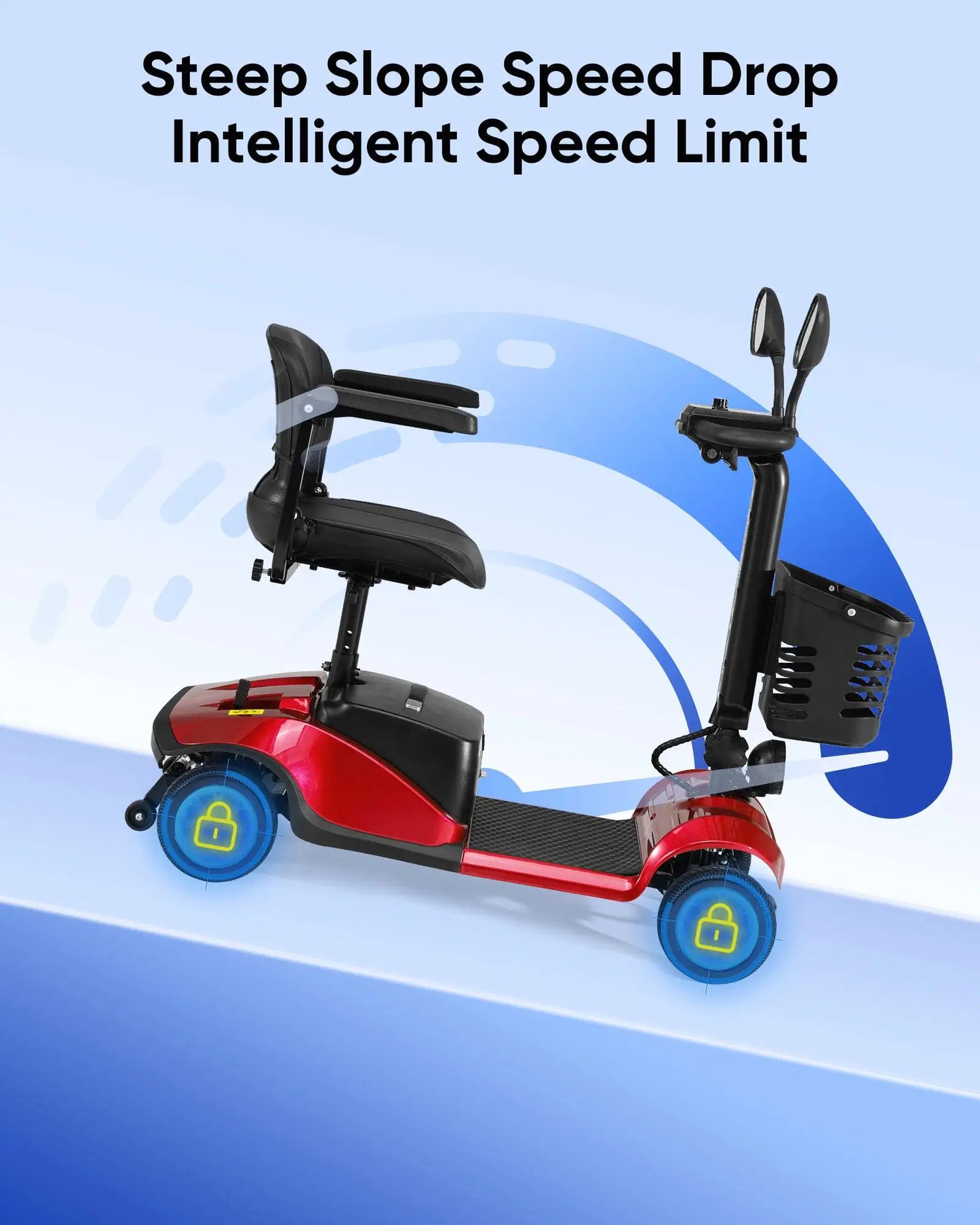 Foldable Electric Mobility Scooter with Light & Basket - Compact 4-Wheel Travel Wheelchair for easy Mobility, Perfect Gift