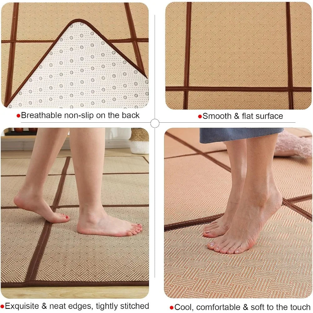 71'' x 71'' Japanese Rug Tatami Rug Mat 0.47'' Thick Japanese Floor Mattress Rattan Non-Slip Breathable Memory Foam Area Rug Be