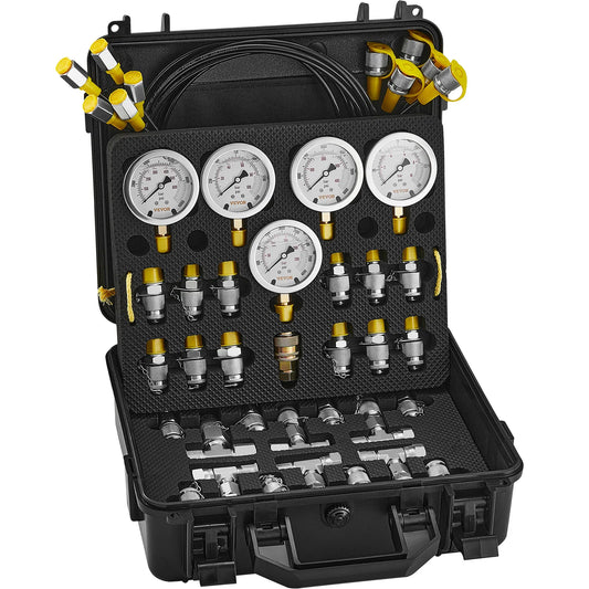 SucceBuy Hydraulic Pressure Test Kits Excavator Hydraulic Test Gauge Sets with Carrying Case for Excavator Tractors Machinery