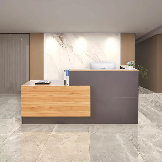 L Shaped Reception Desk with Lockable Drawers and Adjustable Filling Cabinet,Modern Front Desk Reception Counter with Keyboard T