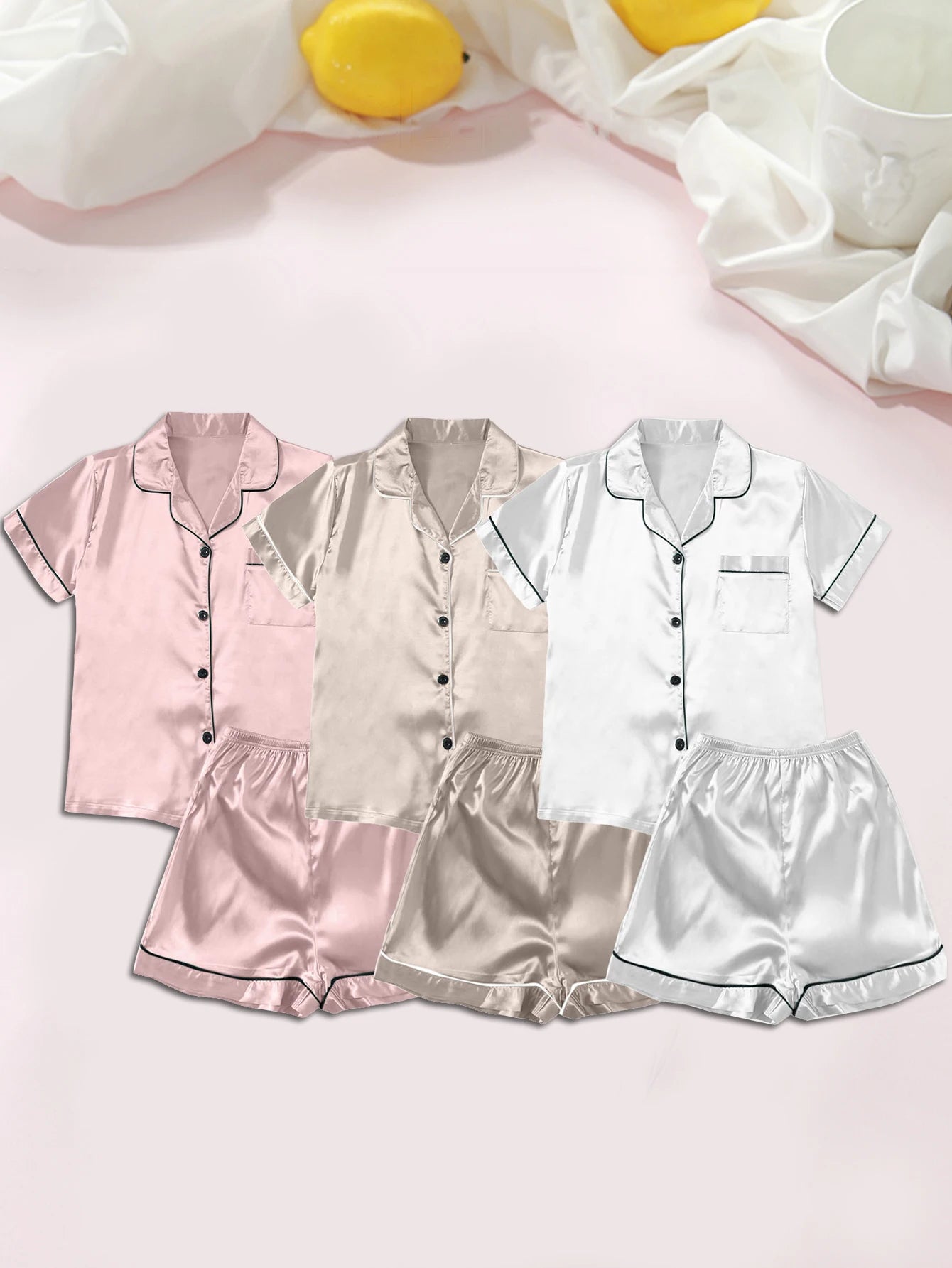 Women Pajamas Ice Silk Multi-Piece Nightgown Summer Set Comfortable Home Wear Peach+Champagne+White XXXL