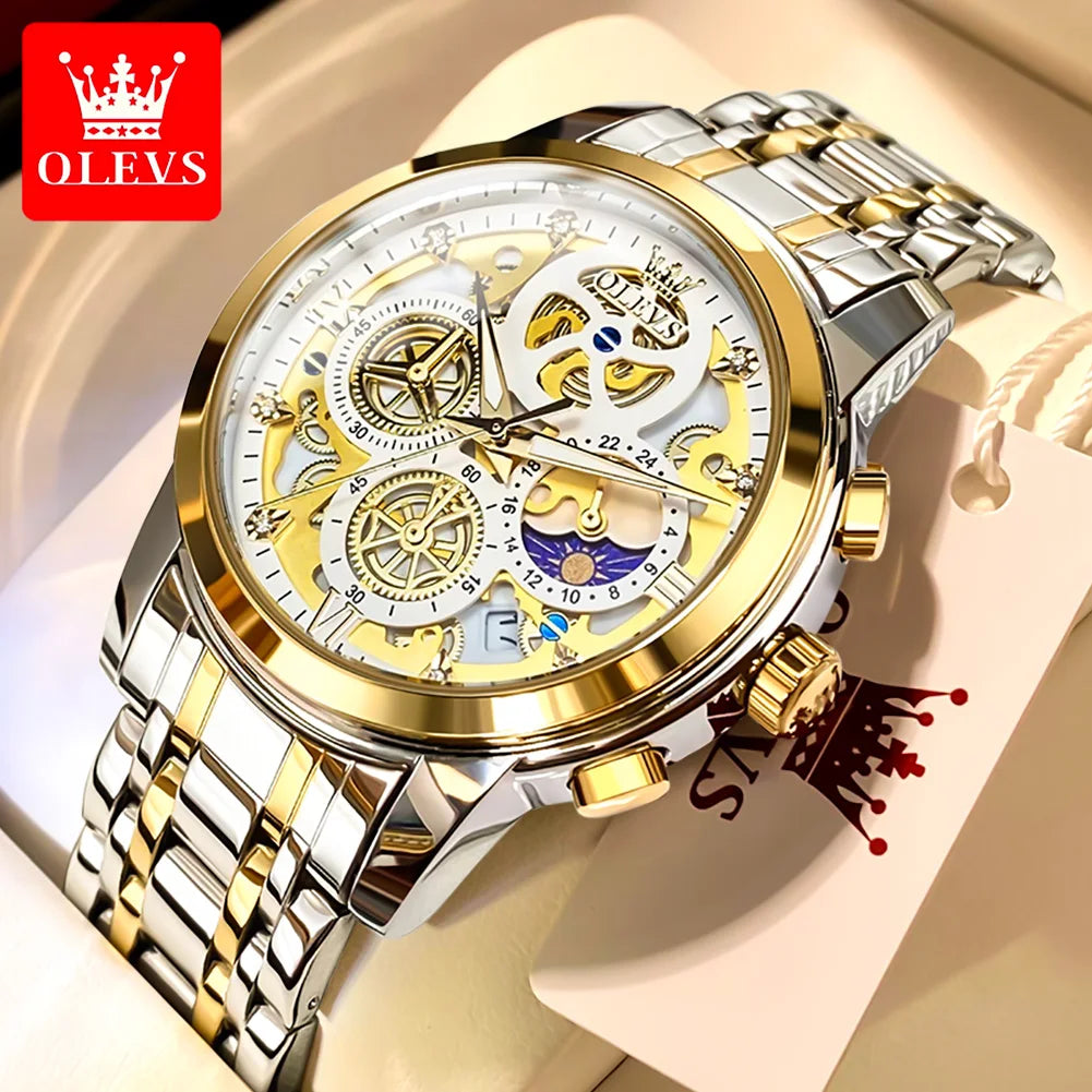 Olevs Mens Luxury Skeleton Style Waterproof Quartz Watch