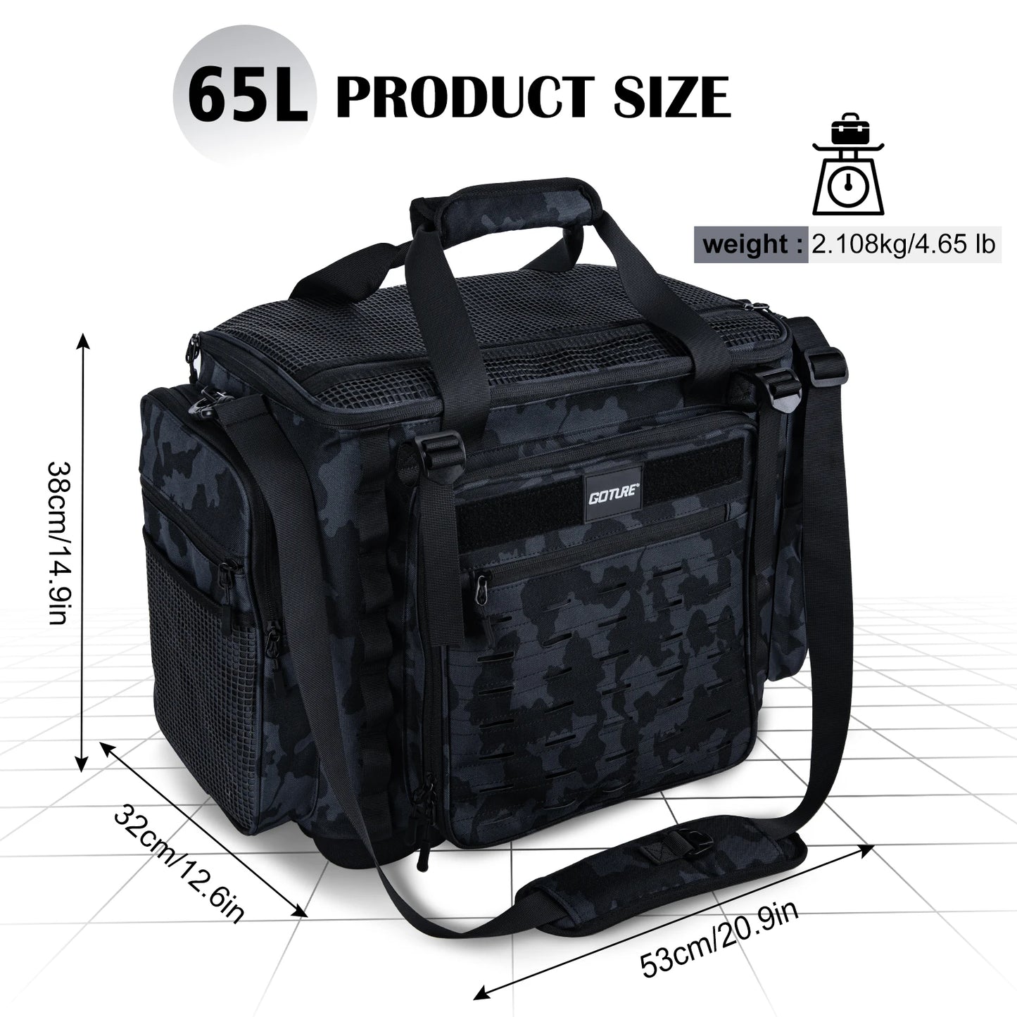Goture 42L Tackle Bag 600D Oxford Backpack Rod Holder