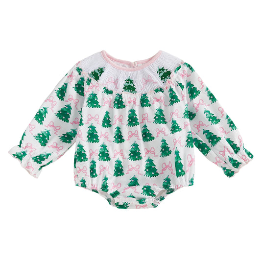 Cute Toddler Christmas Romper with Festive Reindeer Print and Ruffled Sleeves for Baby Girls - Adorable Holiday Jumpsuit