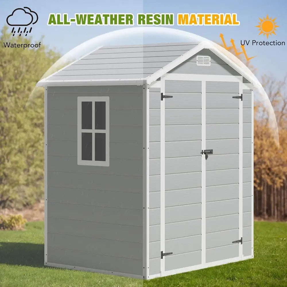 All-Weather Resin Outdoor Storage Shed - 6x4FT Tool Room with Floor for Garden, Backyard, and Pool Tools in Light Grey