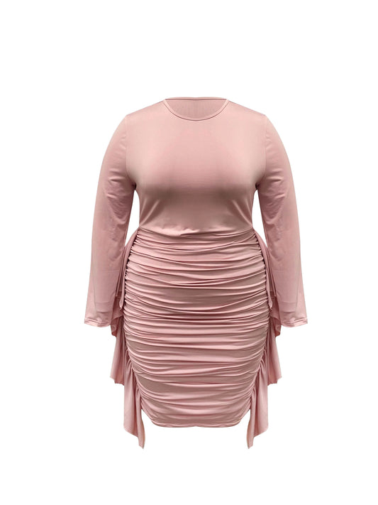 Temperament Women's Milk Silk Long-sleeved Round Neck Pleated Skirt Dress