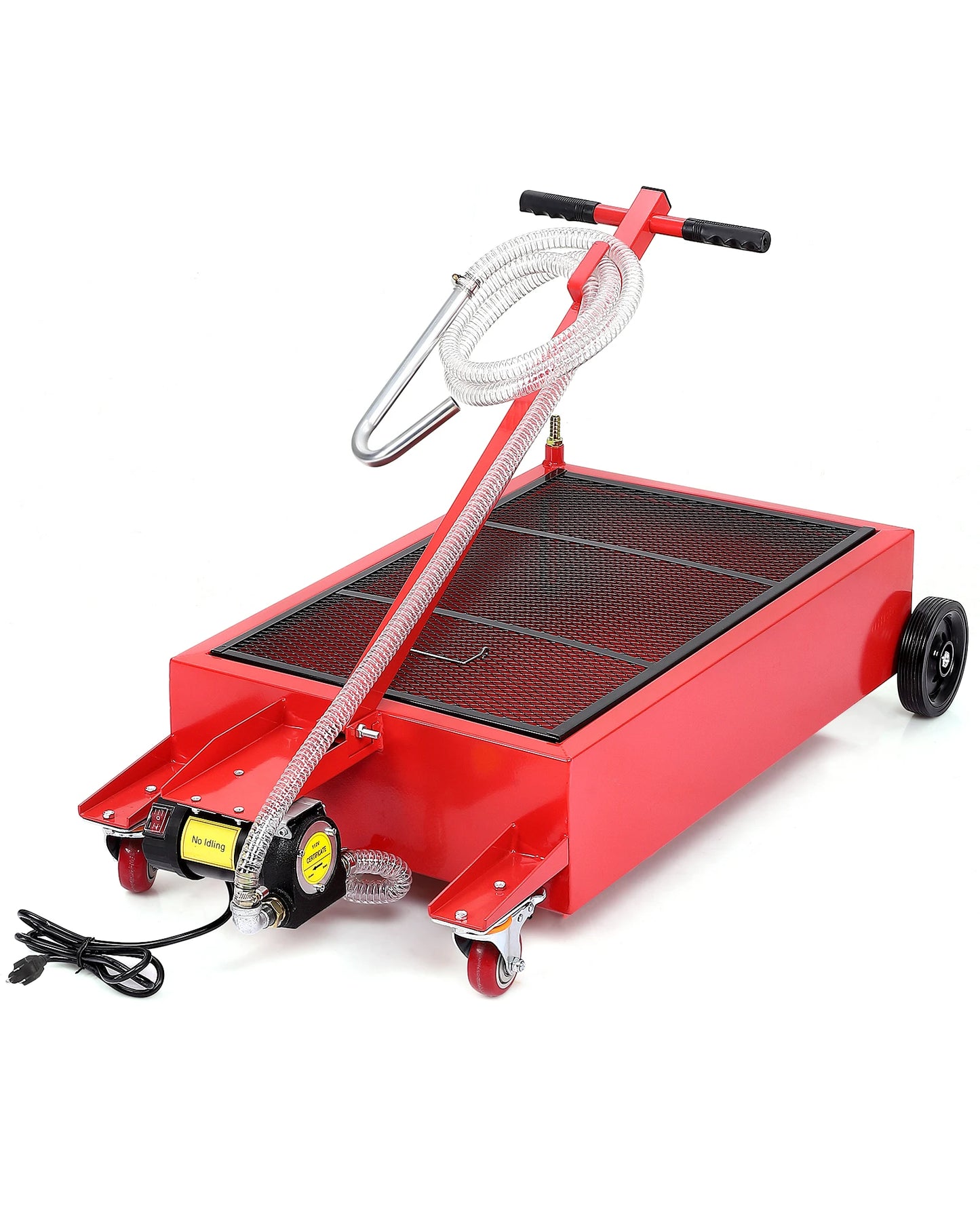 17/20 Gallon Electric Oil Drain Pan w/ 110V Pump & 7.2 Ft Hose, Low Profile & T Folding Handle Oil Drain Cart for Truck Car SUV