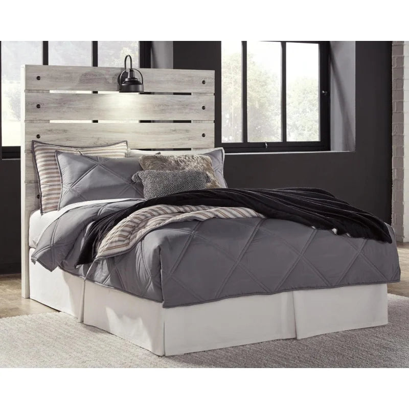 Cambeck Farmhouse Panel Headboard ONLY with USB Charging Stations, Full, Whitewash