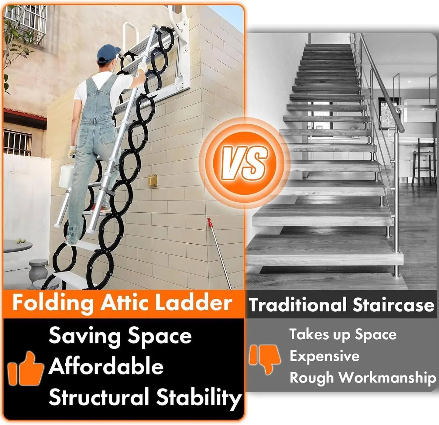 Attic Ladder Pull Down System, Wall Mounted Folding Attic Stairs, Titanium Magnesium Aluminum Alloy Telescoping Attic Ladder .