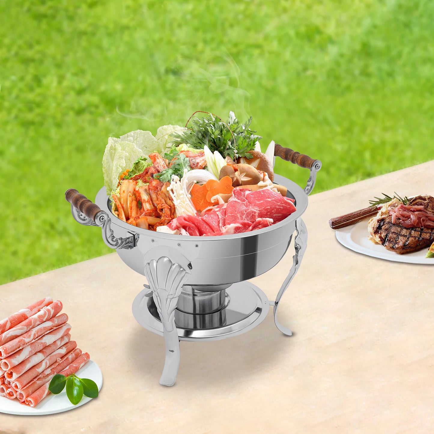 Round Chafing Dish Stainless Steel Chafing Dish Buffet Chafer Catering Chafers and Buffet Warmers with Fuel Holder