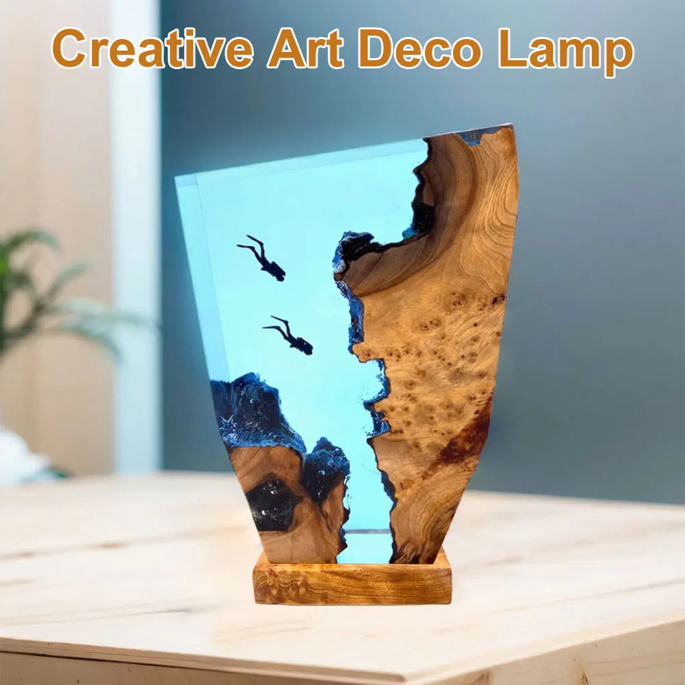 Diving Cave Exploration Theme Night Light USB Charge Deep Sea Diver Night Light Table Decoration Lamp Bedroom Office Desk Decor