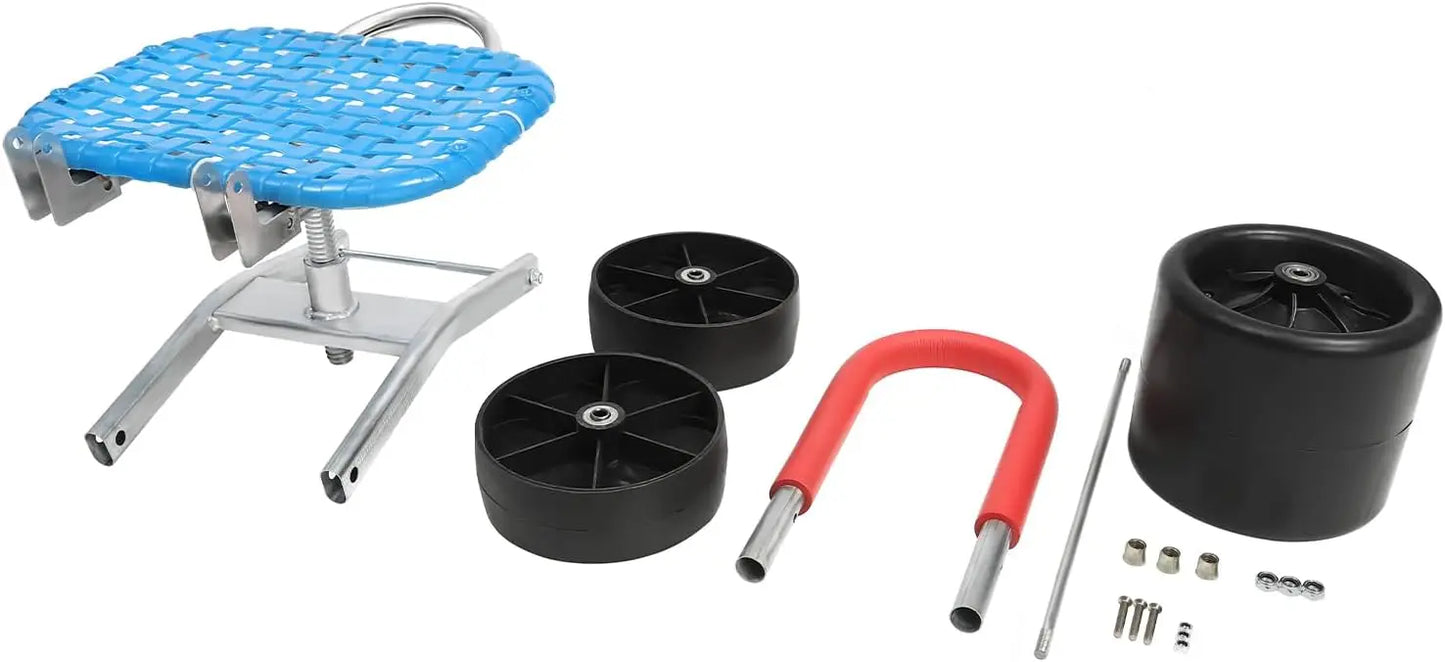 Rolling Garden Stool 150kg - Heavy-Duty High-Carbon Steel Cart w/3×360° PE Wheels, Adjustable Height 23-38cm, L-Shaped Seat