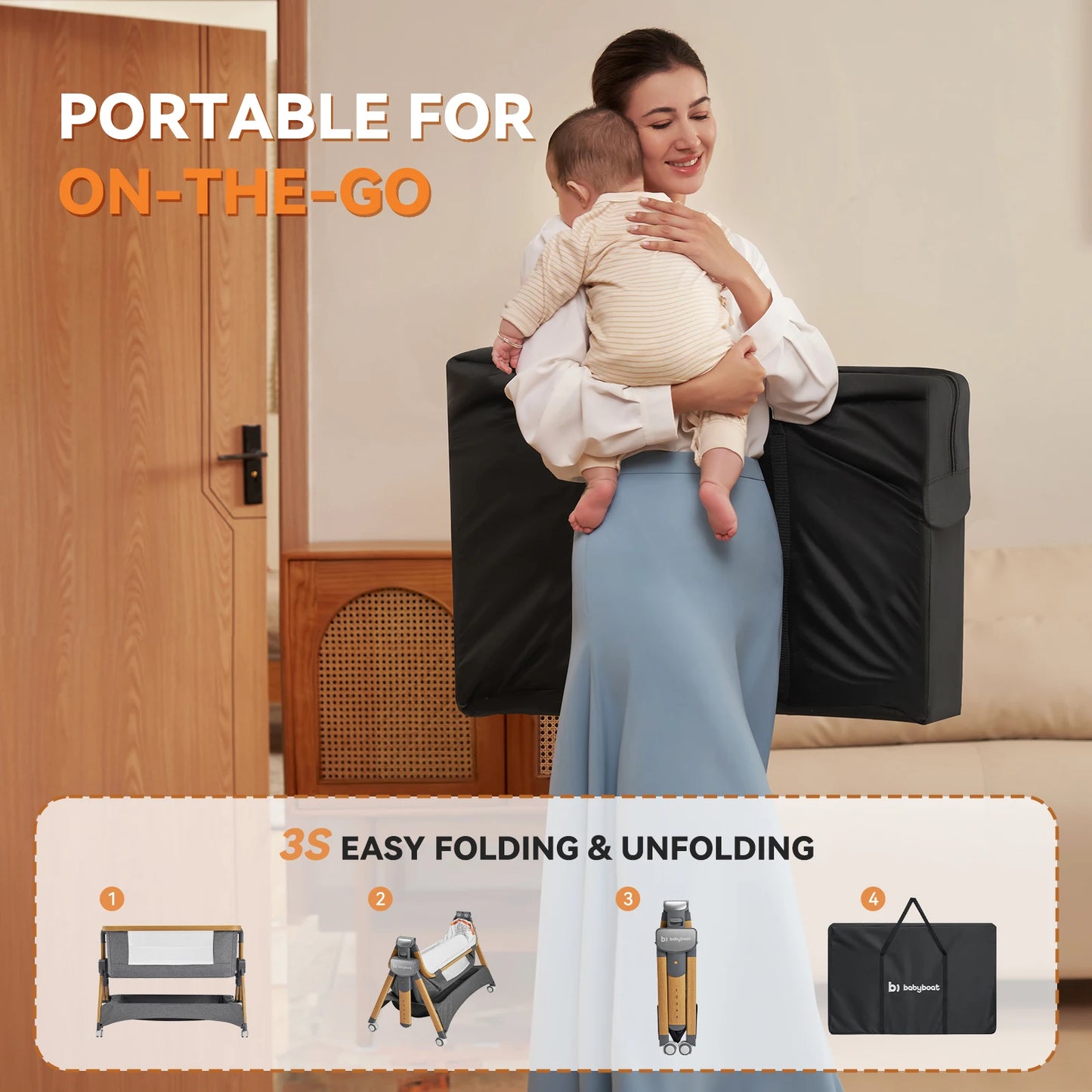 Cozy2 Baby Bedside Bassinet Sleeper Portable Travel Bassinet with Bigger Wheels 3 in 1 Bassinet Crib with Mattress, Storage Bask