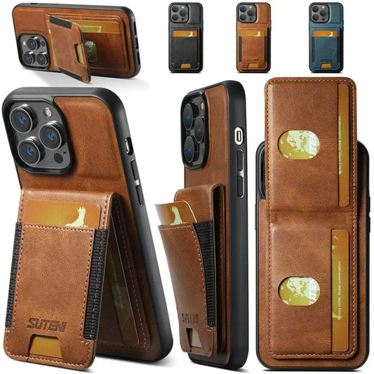 Luxury multifunctional Leather Wallet Phone Case For iPhone 16 15 14 13 12 11Pro Max Plus XS XR 15Pro Max Holder Magnetic Cover